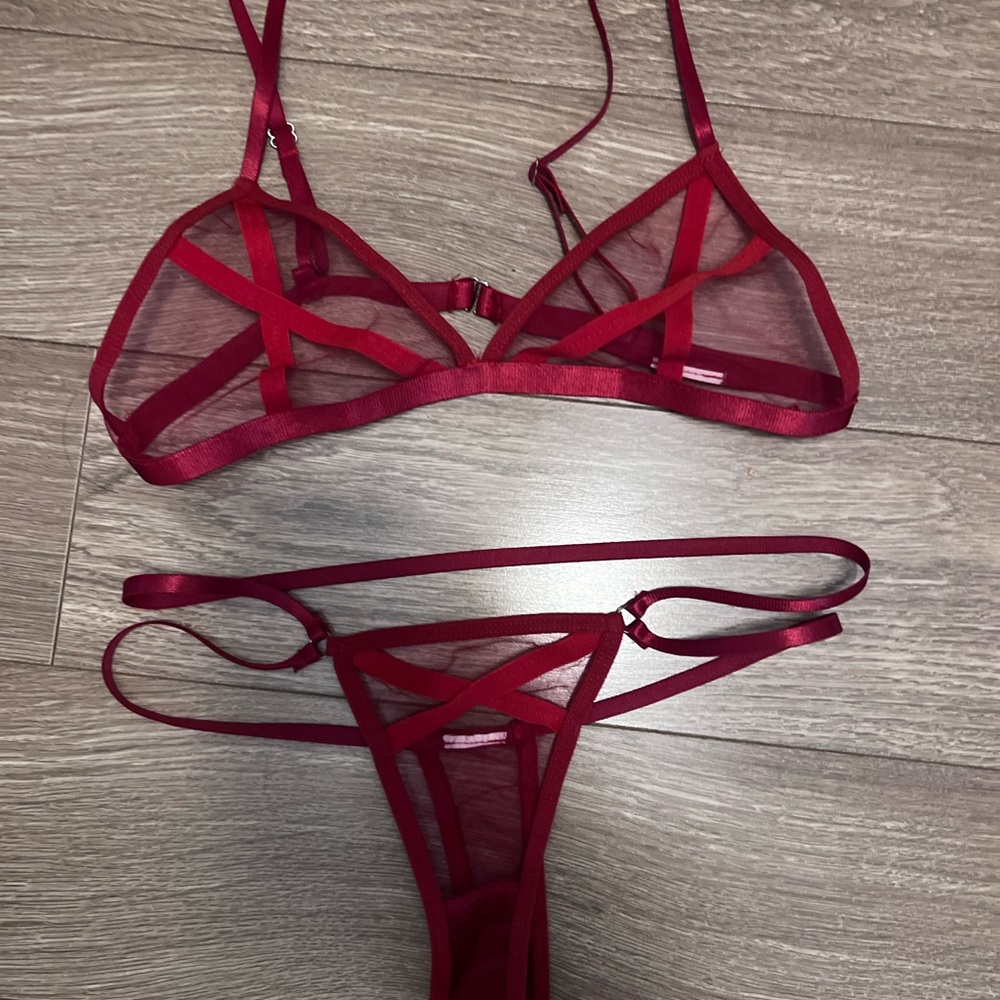 Sheer red bralette + panty set